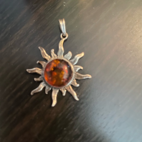 Baltic Amber Celestial Sun Pendant Necklace - Picture 3 of 3